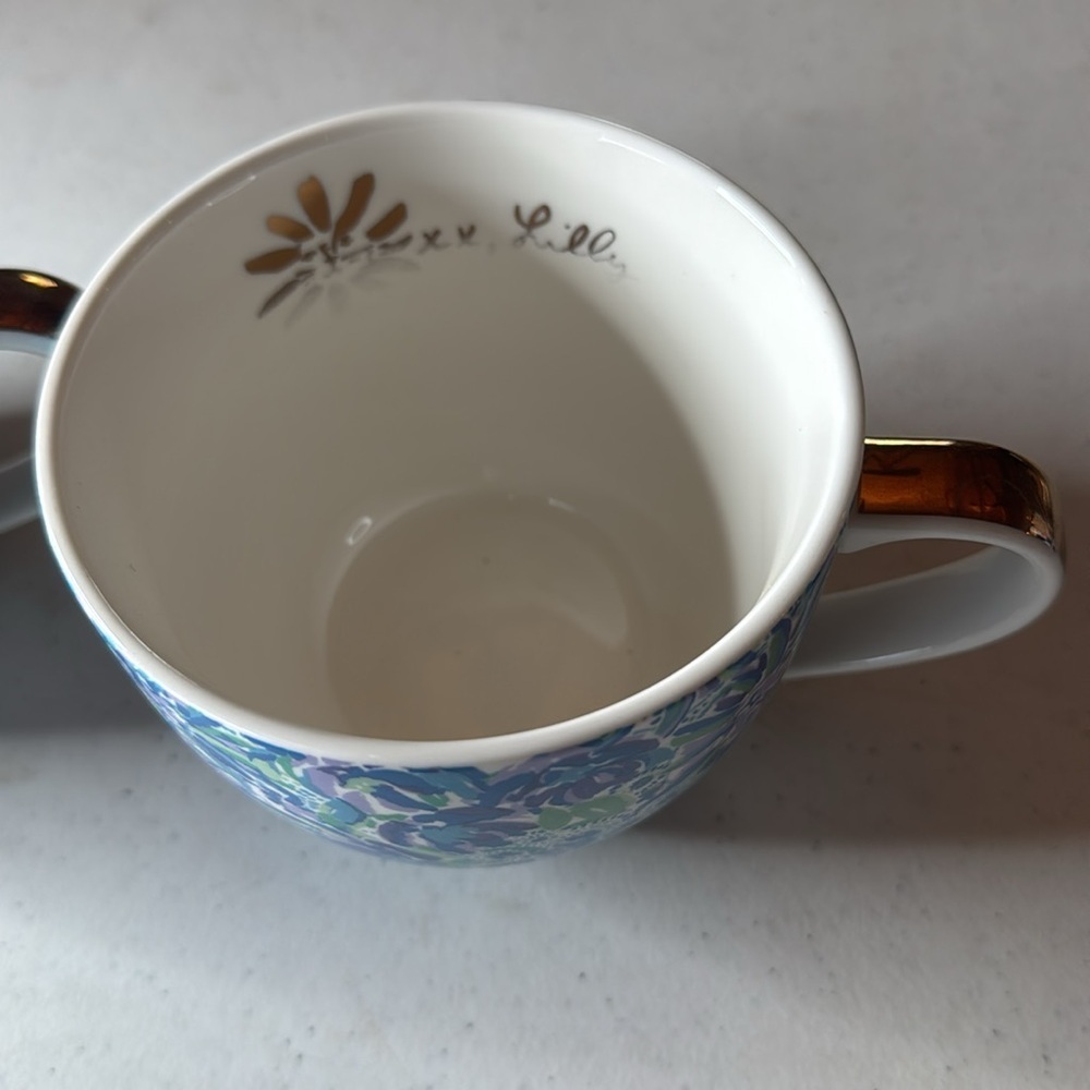 Lilly Pulitzer 12oz Ceramic Mugs Blue Floral Pair of 2 - Picture 5 of 11